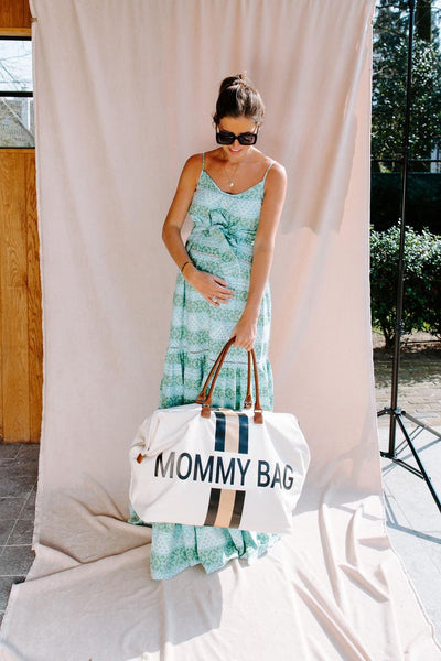 MOMMY BAG OFF-WHITE CANVAS WITH BLACK AND GOLD STRIPES