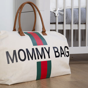 MOMMY BAG OFF-WHITE CANVAS WITH GREEN & RED STRIPES