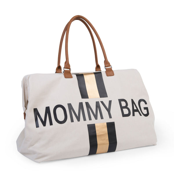 MOMMY BAG OFF-WHITE CANVAS WITH BLACK AND GOLD STRIPES