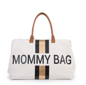 MOMMY BAG OFF-WHITE CANVAS WITH BLACK AND GOLD STRIPES