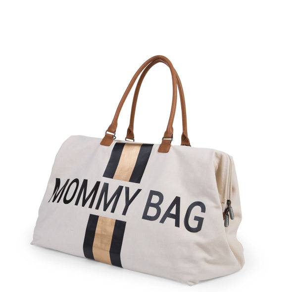 MOMMY BAG OFF-WHITE CANVAS WITH BLACK AND GOLD STRIPES