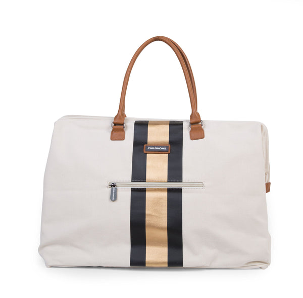 MOMMY BAG OFF-WHITE CANVAS WITH BLACK AND GOLD STRIPES