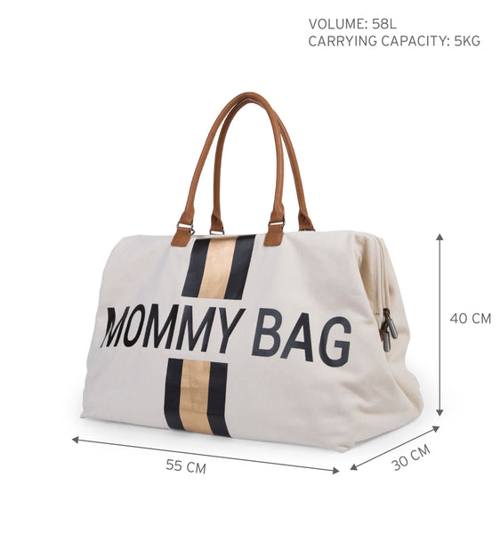 MOMMY BAG OFF-WHITE CANVAS WITH BLACK AND GOLD STRIPES