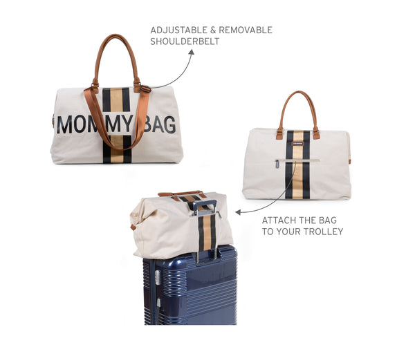 MOMMY BAG OFF-WHITE CANVAS WITH BLACK AND GOLD STRIPES