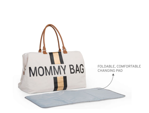 MOMMY BAG OFF-WHITE CANVAS WITH BLACK AND GOLD STRIPES