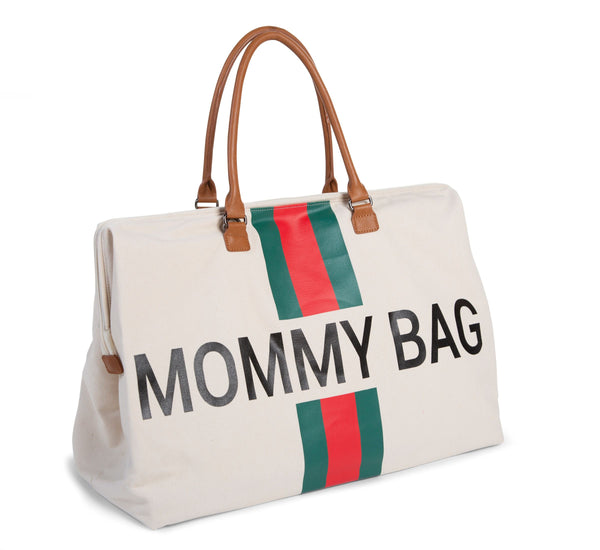 MOMMY BAG OFF-WHITE CANVAS WITH GREEN & RED STRIPES