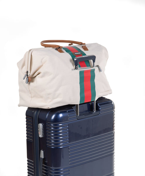MOMMY BAG OFF-WHITE CANVAS WITH GREEN & RED STRIPES